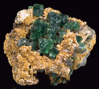 Large specimen of fluorite with stilbite from the Emerald Pocket, 15.7 cm wide. P. Lyckberg specimen. J. Scovil photo