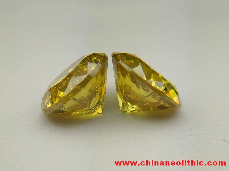 Yellow green sphalerite circular faceted gemstone ring section naked Shi Qiang fire color,Sphalerite