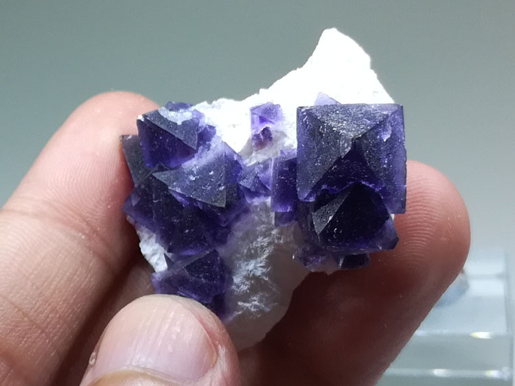精致的紫色八面体萤石矿物晶体标本宝石原石原矿,萤石