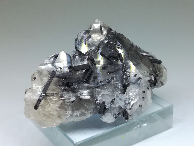 辉锑矿和方解石共生矿物晶体标本宝石原石原矿,辉锑矿,方解