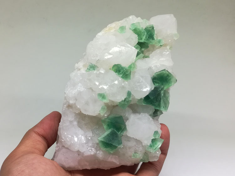 Green phantom in eight face of Fluorite and white crystal mineral crystal gem stone ore samples,Fluorite,Quartz