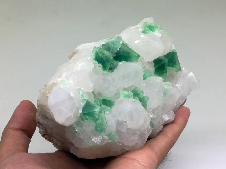 幻影深绿八面体萤石和白色水晶共生矿物晶体标本宝石原石原矿,萤石,水晶