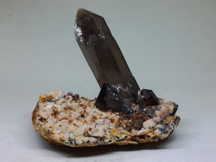 突出的水晶烟晶和石榴石共生矿物晶体标本宝石原石原矿原料,水晶,石榴石