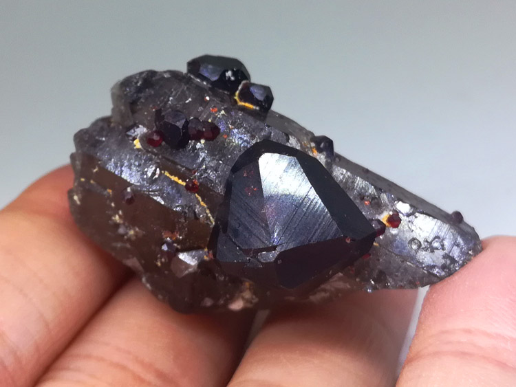 超大晶体石榴石和茶色水晶共生矿物晶体标本宝石原石原矿,石榴石,水晶
