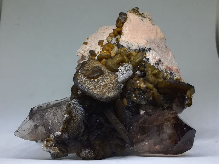 福建新出的片状方解石和茶色水晶共生矿物晶体标本宝石原石原矿,方解,水晶