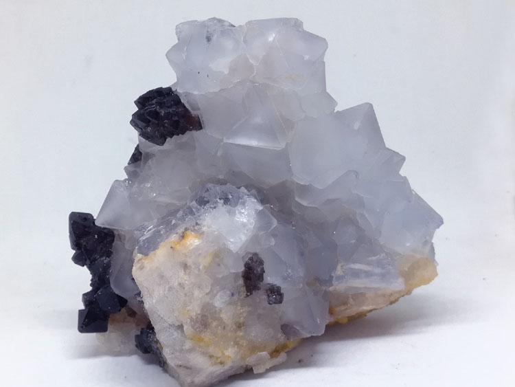 淡蓝色萤石和茶色黑水晶烟晶墨晶共生矿物晶体标本原石原矿,水晶,萤石