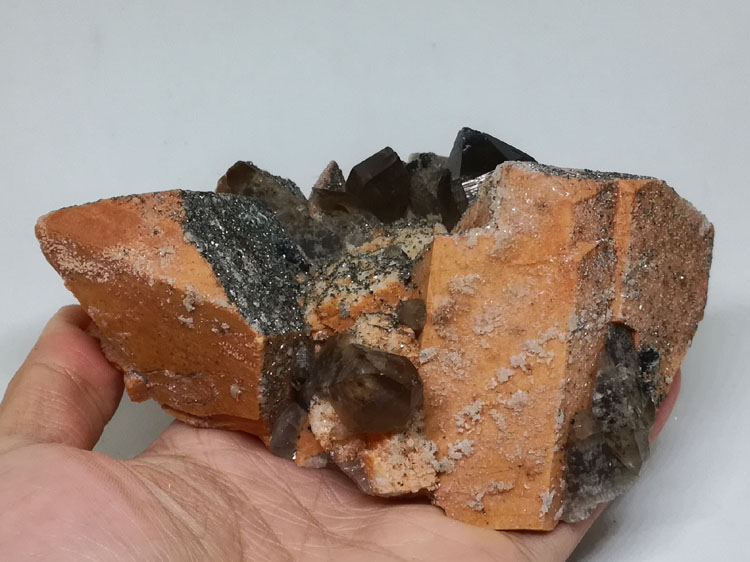 红色钾长石和水晶共生矿物标本晶体宝石原石原矿原料观赏石奇石,长石,水晶