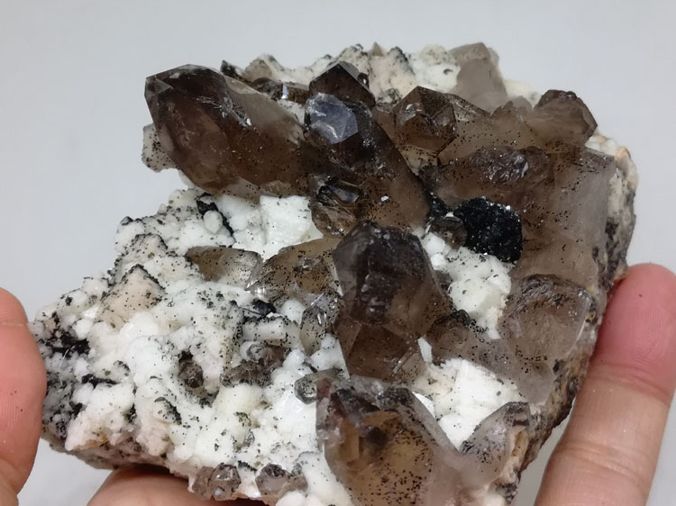 茶色水晶茶晶烟晶和钠长石云母共生矿物标本晶体宝石原石原矿,水晶,长石,云母