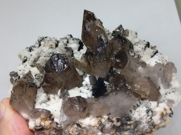 茶色水晶茶晶烟晶和钠长石云母共生矿物标本晶体宝石原石原矿,水晶,长石,云母