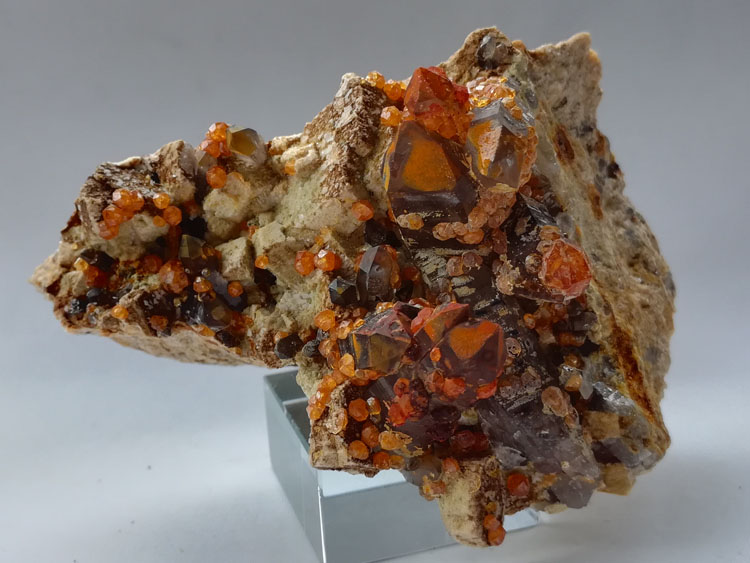 Fanta stone garnet Spessartite and feldspar,  smoky quartz paragenetic mineral specimen gem sto,Garnet,Quartz,Feldspar