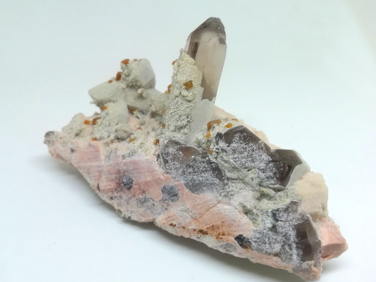福建产的菱沸石和茶色水晶烟晶共生矿物标本晶体宝石原石原矿奇石,菱沸石,水晶