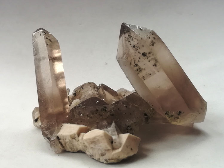 标准双端完整茶色水晶烟晶和长石共生矿物标本晶体宝石原石原矿石,水晶,长石