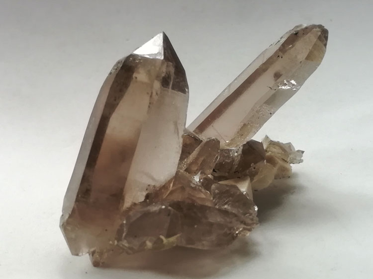 标准双端完整茶色水晶烟晶和长石共生矿物标本晶体宝石原石原矿石,水晶,长石