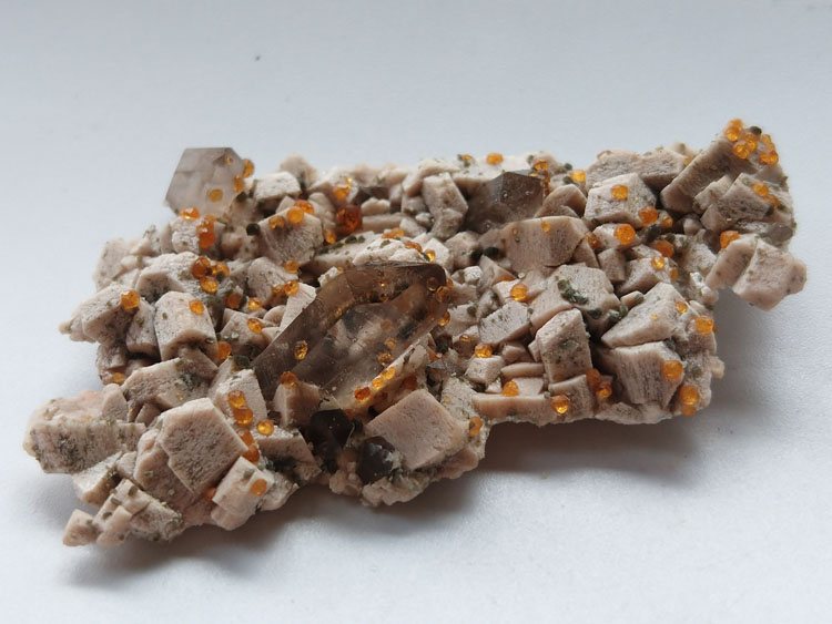 Manganese-aluminum Garnet Spessartine,Smoky Quartz,Microcline Feldspar Mineral Specimens Crystals,Garnet,Quartz,Feldspar