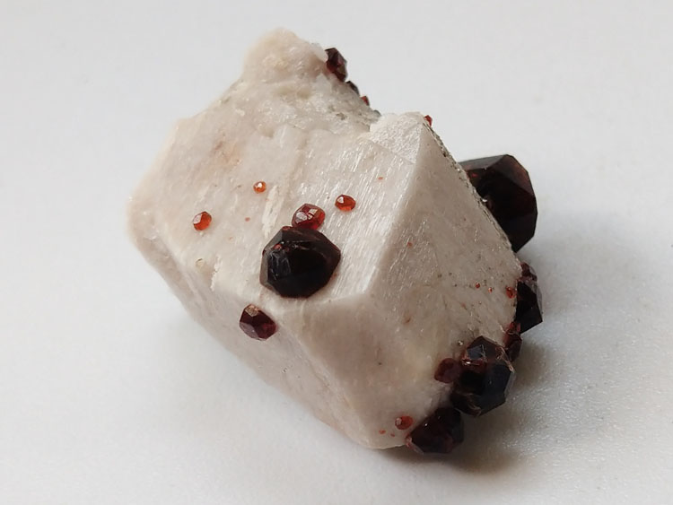 光泽超好的酒红色石榴石和长石共生矿物晶体标本宝石原石原矿,石榴石,长石